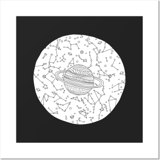 Universe Sky Map Ink Drawing, Cosmos Illustration Posters and Art